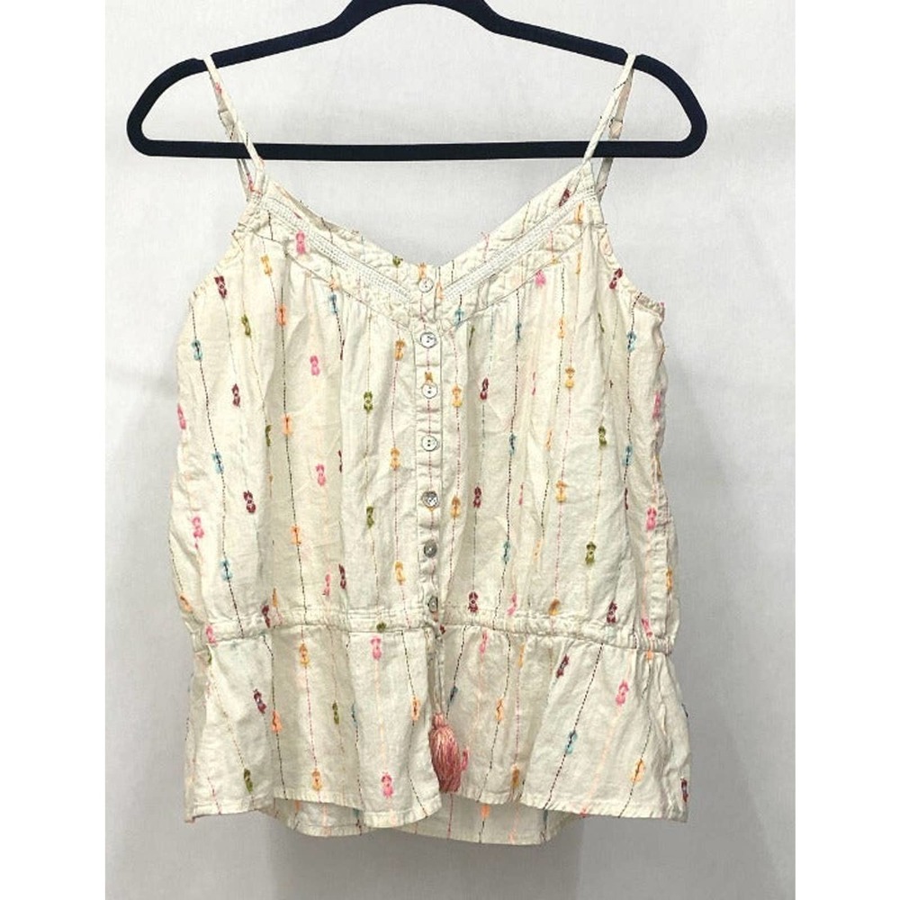 Material Girls Spaghetti Strap Embroidered Tank with Tassel Multicolored
